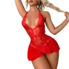 BRAS SETS SEXY CROTSLESS VIT underkläder Kvinnor Lace Hollow Bh Set Erotic Costume Teddy Baby Doll Dress Deep V Open Porn Lingerie