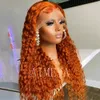 99J Bourgogne Curly HD Spets Frontal Wig Simulation Human Hair Colored Red Deep Wave Lace Front Wig 40 Inch Brasilianska spetsstängning Wigs