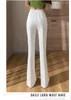 Kadın pantolon beyaz parlama bahar yaz kadın yüksek bel takım elbise pantolonlar rahat yarık çan dip büyük boyutlu