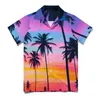 Mäns avslappnade skjortor Miami Sunset Bluses Man Palm Trees Print Hawaiian Kort ärmar Design Y2K överdimensionerad semesterskjorta presentidé