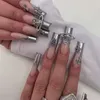 Unghie finte 24Pcs Lunga Bara Farfalla Blu Occhio di Gatto Unghie Unghie Artificiali Falso Beauty Finger Manicure