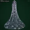 Bridal Veils MZA28 3d Flowers Long Cathedral Style With Beading Fabric Wedding Veil Pearl Extra Royal Drop