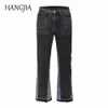 Jeans masculino vintage patchwork jeans flare urbano masculino streetwear calça jeans de perna larga hip hop preto colorblock jeans slim fit para homens 230731