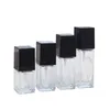 15 20 30 40ML Empty Clear Square Glass Emulsion Essence Bottle With Black Pump Head Cosmetic Containers For Lotion Cleanser Body Cream JL1738
