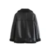 Women's Leather Women Fashion With Belt PU Black Front Zipper Jackets Coats Vintage Lapel Neck Long Sleeves Female Chic Lady Outfits