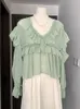 Bluzki damskie Cirryy Women Fruffled kołnierz długie rękawie patchwork Designer Designer koszulki białe zielone morele topy 2023