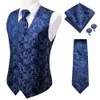 Heren Vesten HiTie 20 Kleur Zijden Stropdas Zakelijke Formele Jurk Slanke Mouwloze Jas 4PC Hanky Manchetknopen Blauw Paisley pak Vest 230731