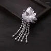 Pendientes traseros Lifefontier tela blanca flor Clip para mujer hecho a mano borla perla boda novia pendiente no perforado joyería 2023