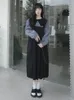 Vestidos de Trabalho Feminino Conjunto de Duas Peças Camisa Listrada e Vestido de Alça Preta 2023 Outono Elegante Estilo Bonito Blusa Coreana Solta Roupa D151