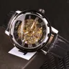 Horloges Winnaar Zwart Goud Mannelijke Klok Mannen Relogios Skeleton Heren Horloges Topmerk Luxe Montre Lederen Horloge Heren Mechanisch horloge 230731