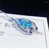 Pendants Pendants Bijoux haute définition Sky Blue Topaz Pendant Femelle avec 925 Stamp Luxury Luxury Carbone Diamond Feather Chain Party Mariage Gift