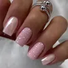 False Nails 24pcs Mid Length Square Aurora Silver Glitter Gradient Design Detachable Fake Fingernails Full Cover Press On