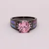 Wedding Rings Opal For Women Pink Cz Ring Opals Gem Inlaid Real Black Gold-color Fashion Jewelry Evening Party