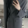 Kvinnors kostymer mode hackat krage spänne grå blazers damer förlorar koreansk elegant kappa hösten 2023 banor temperament kostym jackor