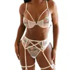 Sous-vêtements sexy Ins Sexy Rose Broderie Sous-vêtements amusants pour femmes Perspective Dentelle Costume trois pièces 230801