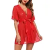 NXY Sexy Saia Robe Vestido Feminino Conjunto de Pijama Transparente Lingerie Cor Sólida Sexy Lingerie Erótica Pornô Babydoll Pijama Pijama 230717