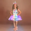 Девушка платья девочки день рождения день рождения liight Up Unicorn Dutu Dresses Princess Dress Play Stipe Halloween Рождественский костюм единорога для детской одежды 230801