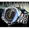 腕時計ジャラガルブルーガラスデザインブラックシルバーオートマチックウォッチステンレス鋼の日付時計明かりの男性ビジネス機械腕時計230731