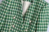 Damenanzüge Frauen Mode Zweireiher Tweed-Blazer Mantel Vintage Langarm Leistentaschen Weibliche Oberbekleidung Chic Veste Femme