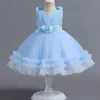 Sukienki dziewczynki sukienka dla dzieci haftowa cekinowa łuk krótki rękaw Puchowy sukienka księżniczka 0-5 lat Baby Birthday Communion Party sukienka 230731