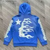 Men's Hoodies Sweatshirts Blue Hellstar Hoodie Flame Letter Print HELLSTAR High Street Hip Hop High Quality Men Women Hoodies Sportswear Real Photo T230731