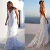 2021 Sexy Backless Mermaid Wedding Dresses Spaghetti Straps Sweep Train Embroidery Lace Applique V Neck Wedding Gown vestido de no220W