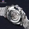 Wristwatches Forsining Stainless Steel Waterproof Mens Skeleton Watches Top Brand Luxury Transparent Mechanical Sport Male Wrist Watches 230731