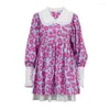 Casual Dresses Ladies Street Age-Reducing Cute Dress Spring Printed Lantern Sleeve Doll Collar Slim Umbrella