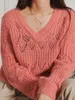 Suéter Feminino Mohair Suéter Mohair Feminino Mola Manga Longa Bufante Decote em V Profundo Pulôver de Malha Top Femme Vintage Quente Macio Suéter