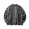 Herrtröjor American Streetwear Fashion Vintage Hip Hop Stripe Pullover Tröja Male Shoulder Drop Loose Knitwear