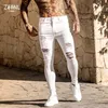 Mannen Jeans Mode Witte Elastische Skinny Broek Man Gescheurde Jeans Mannelijke Streetwear Vintage Wassen Effen Denim Broek Heren Casual Slim Fit Broek 230731