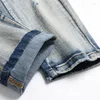 Mäns jeans punk trend retro blå mid-midjig smal stretch blyertsbyxor rippade tiggare byxor hip hop cyklistkläder