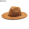 Chapéus de aba larga balde Bauhinia para mulheres Vintage camurça feltro chapéu Fedora Panamá Western Cowboy inverno cavalheiro formal masculino chapeu feminino 230801