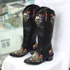 Stövlar vintageformade blommor broderier bootes women western cowgirls cowboy boots casual work ridning chunky heel boot ladies 230801