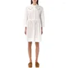 Robes décontractées 2023 été haute qualité femmes évider broderie taille cravate robe blanche mode dame simple boutonnage une ligne