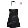 Casual Dresses Fancy Women Clothing Summer Dress 2014 Buckle Front Halter V-neck Sleeveless Black Sexy Party Club For Prom Dance Ball