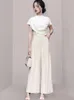 Women's Two Piece Pants SMTHMA Summer Clothing 2023 Fashion Elegant Style Set White T-Shirt Top Wide Leg Suit