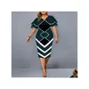 Plus Size Dresses Womens Bodycon Elegant Geometric Print Evening Party Dress Layered Bell Sleeve Casual Club Outfits Drop Delivery App Dhm82