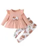 Giyim Setleri Doğdu Bebek Kız Giysileri Sevimli Yay Gömlek Çiçek Baskı Pantolon Sonbahar Kış 2 adet kıyafetler (Mor 12-18 ay)