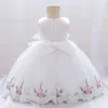 Robes de fille blanc rose fleur baptême premier 1er anniversaire robe pour bébé fille vêtements enfant en bas âge princesse dentelle fête perles costumes 0-5 ans 230731