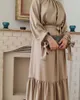Roupas étnicas Eid Khaki Satin Abayas Para Mulheres Dubai Abaya Turquia Moda Muçulmana Simples Vestido Hijab Islã Roupas Paquistanesas Vestidos Africanos