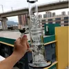 16 Inch Clear Glass Bong Hookahs with Tire Perc Double Layer Water Recycler Dab Rig Pipes for Smoking