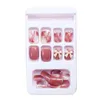 Unhas postiças fashion falsas 24 pçs/caixa curtas reutilizáveis com desenhos conjunto francês artificial doce rosa pontas adesivas