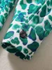 Herbst Mode Langarm Shirt Kleider für Frauen 2023 Drehen Unten Kragen Drucken Midi Casual Vestidos Grün Einreiher