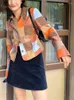 Kvinnors jackor kvinnor vintage mocka flerfärgad lapptäcke 2023 tidiga vår damer tänd krage långärmad jacka eller A-formad