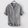Men's T Shirts Vintage Men Pure Linen T-Shirts Casual Fresh Chinese Style V-Neck Half Sleeve Pullover Blouse Top Urban Thin Breathable Tees
