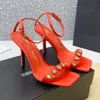 The Attico Sandali con tacco a spillo con gemme di cristallo e cinturino alla caviglia Décolleté da gladiatore Scarpe da sera da donna con punta aperta Scarpe da sera di design di lusso con tacchi alti