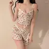 Vêtements de nuit pour femmes été doux fraise imprimer Lolita pyjamas 2 pièces ensembles femmes shorts amples Sexy Slim Sling gilet costume fille maison vêtements