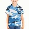 Men's Casual Shirts Camouflage Pattern Children Kid Boy Summer High Quality Hawaiian Shirt 3D Short Lapel Sleeve Hawaii Beach Party