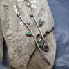 매달린 귀걸이 Boho Lovely Green Leaf Crystal Zircon Earring 골동품 금속 트리 가지 분사 라인톤 드롭 2023 여성 보석